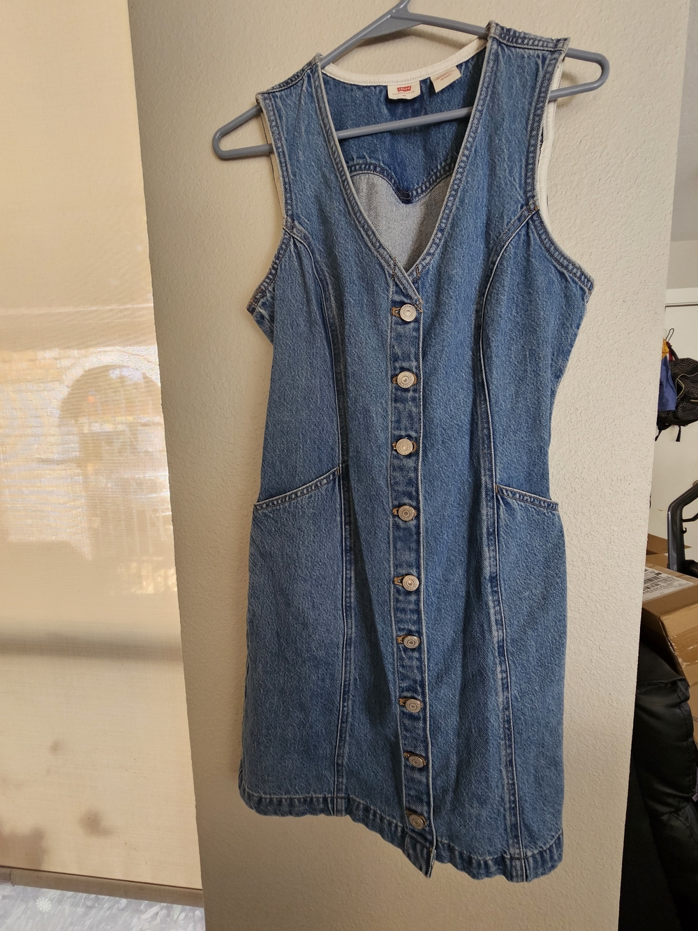 Levi's Blue Denim Button-Front Overall Dress